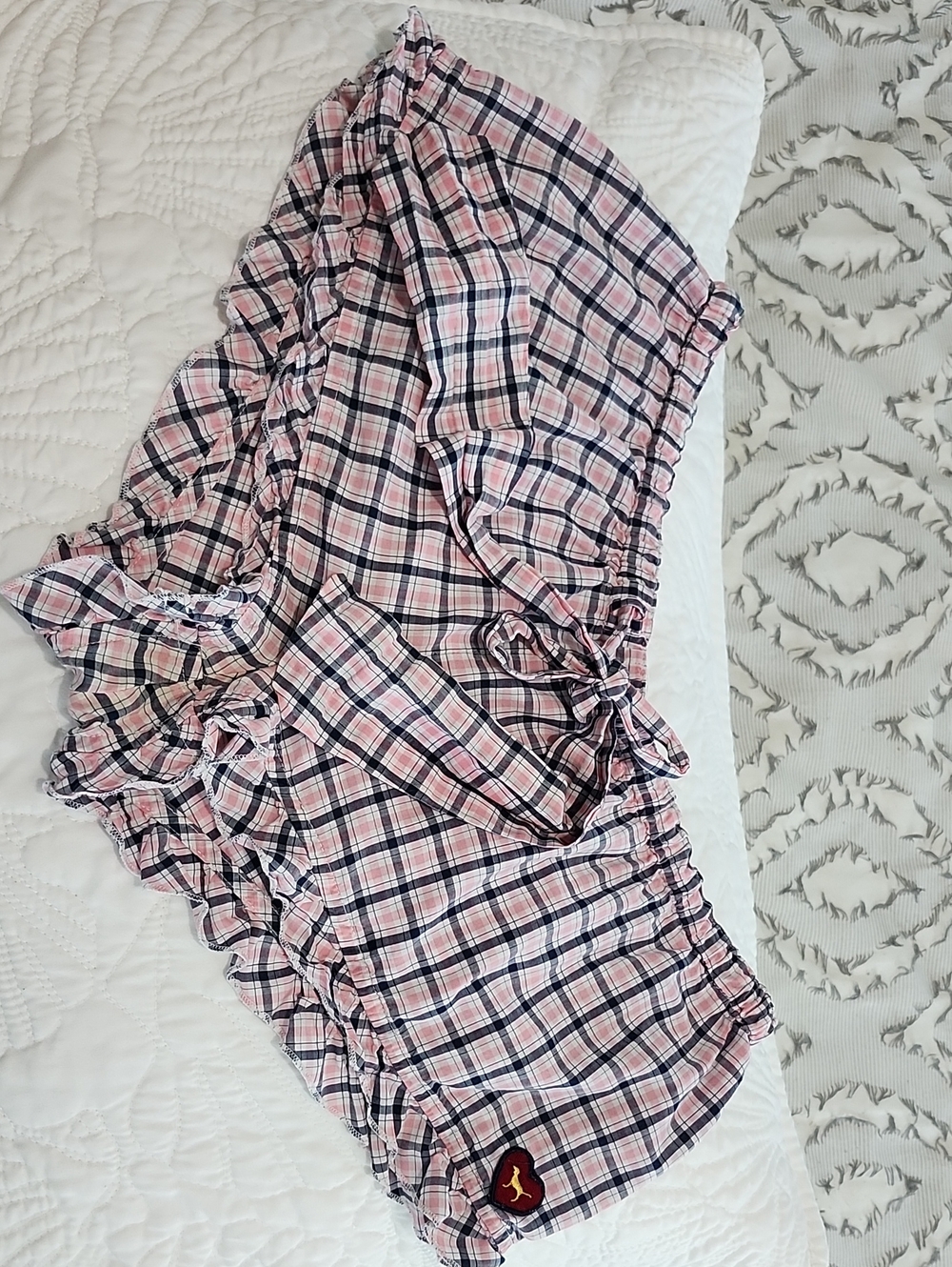 Vintage Victoria's Secret Pink Boxer Short Plaid Ruffle Size Small